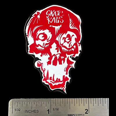 Vintage 1980's Skate Rags Skateboarding Sticker Red & White Skull