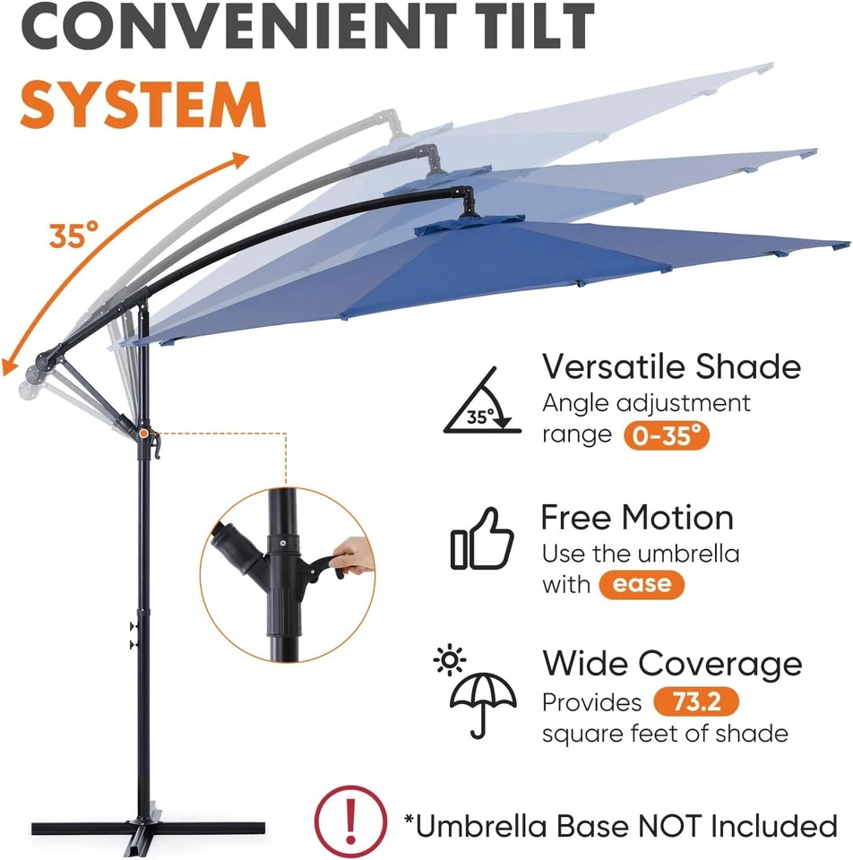 9,8 футов зонт для патио смещение подвесной консольный зонт уличный солнцезащитный козырек, 8 ребер - Изображение 3 из 4
