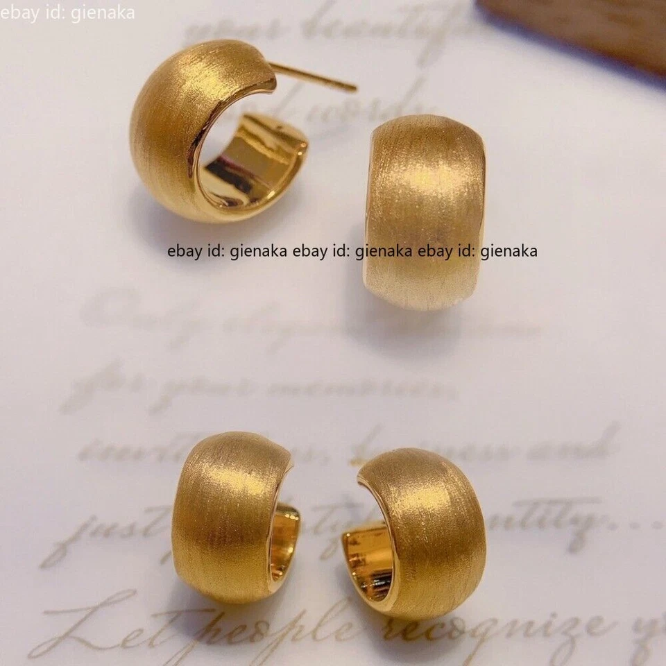 1 par de aretes de oro amarillo puro real de 18 quilates círculo ancho para mujer joyería Foto 3 de 4
