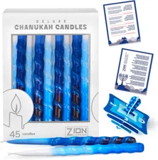 Set of 45 Dripless Hanukkah Candles Spiral Candle Includes a DIY Dreidel, Prayer