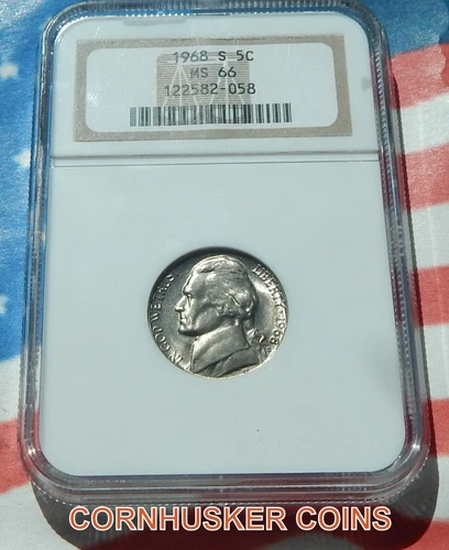 1968 S JEFFERSON NICKEL NGC MS 66 ~ GREAT EYE APPEAL ~ FREE SHIPPING