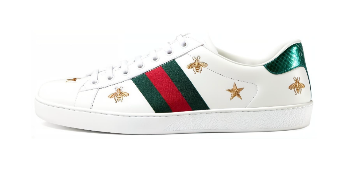 GUCCI ACE Leather Embroidered Bee Low-top Sneaker Men's White