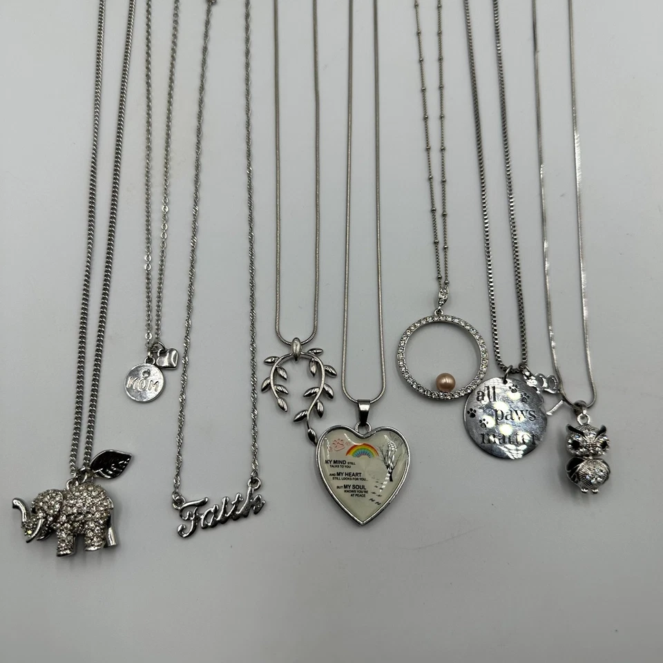 Ожерелье лот серебряного тона подвеска цепочка смесь слон сердце сова вера ювелирный набор - Изображение 3 из 4