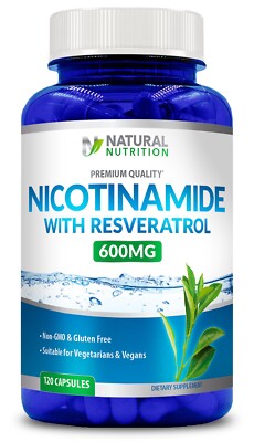 Nicotinamide with Resveratrol  600mg Vitamin B-3  - 120 Veggie Caps Gluten Free