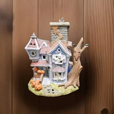 Partylite Ghostly Tealight House Halloween Haunted Candle Skeleton Pumpkins Bird