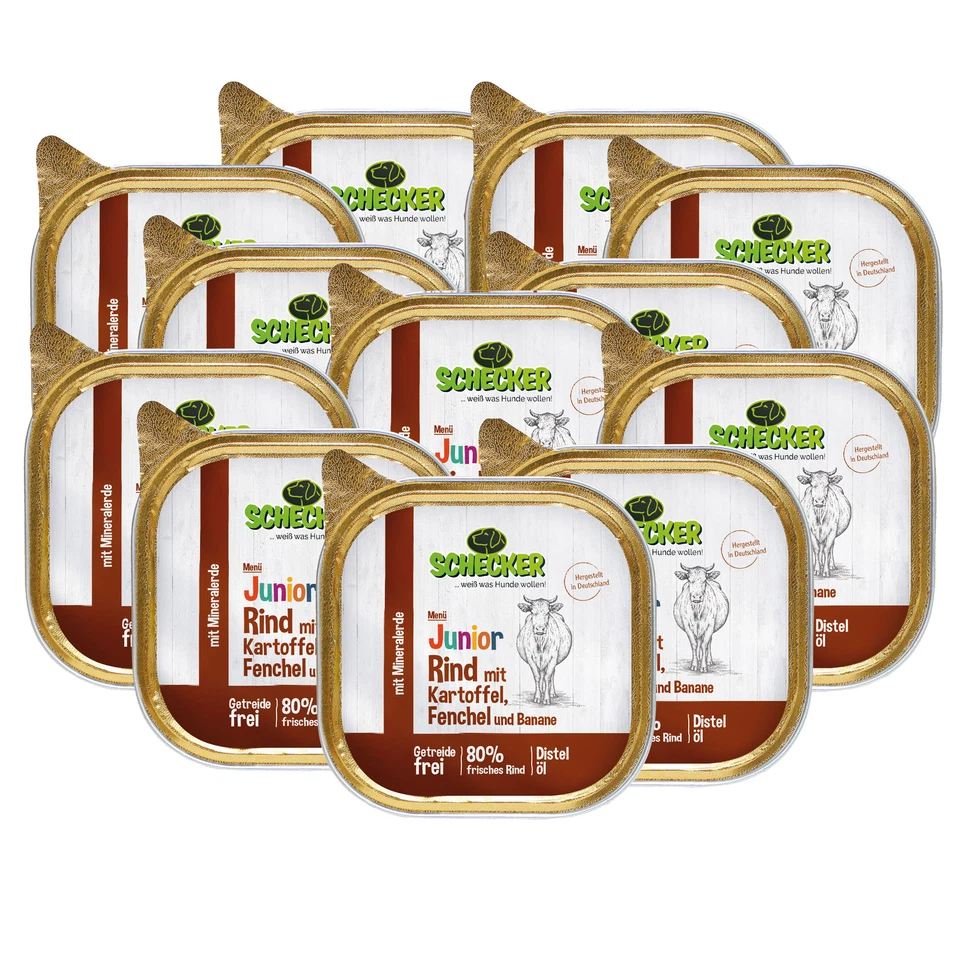 Schecker Hundemenü Junior mit 80 % Rind mit Kartoffel Fenchel und Banane 12x200g - Bild 2 von 4