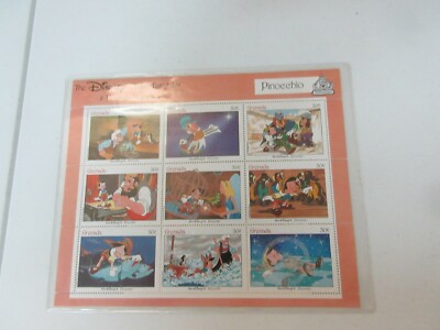 Grenada Disney Stamps , 1987 , PINOCCHIO ,Sheet of 9 Stamps , COA