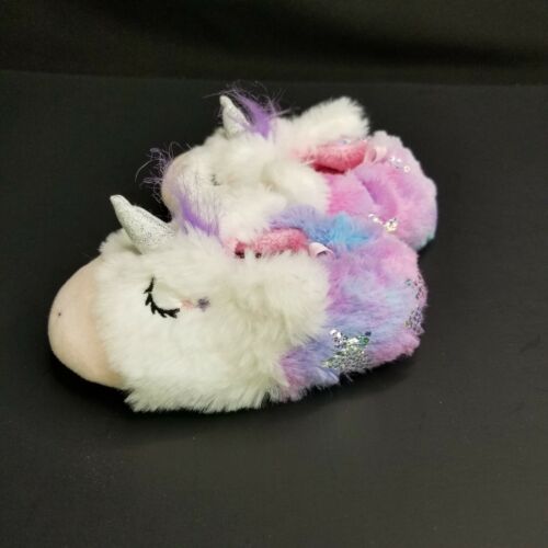 Wonder Nation Infants Girls Unicorn Fuzzy Slippers Size 3 Pink Purple Bling New - Picture 3 of 5
