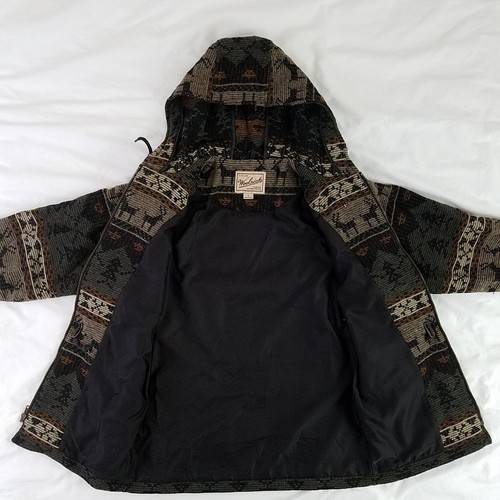 Damen Woolrich Jacke Mantel mit Kapuze Elch Hirsch Bäume Berge Wolle Winter S braun - Bild 4 von 10