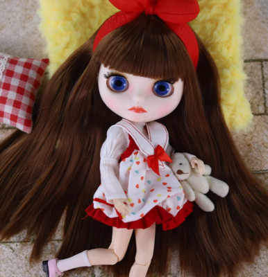 Blythe Doll Brown Hair Matte Face White Skin BJD 4 Color Eyes Collectibles Toys
