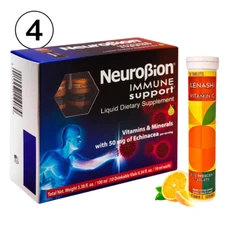 4 Packs Neurobion Immune Support Vitamins 10 Drinkable Vials + Vitamin C 20 tabs