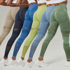 Womens Premium Quality Mesh Leggings Compression Tummy Control Gym Workout Pants