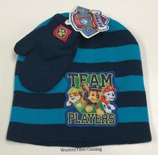 Boy's PAW Patrol Team Players Beanie Cap Mittens Combo NEW Winter Hat Set