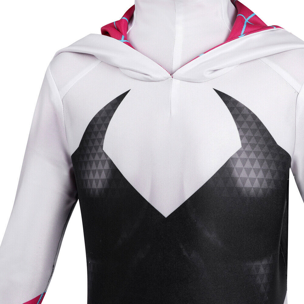 Rubies Girl's Spiderman Gwen Spiderverse Clássic Costume with Attached Hood and Official Marvel Mask for Halloween, Carnival, Christmas and Birthday
