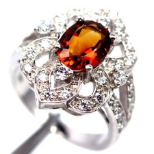 925 Silver 7x9 MM. Golden Yellow Citrine, Cubic Zirconia Jewelry Ring Size 7.75