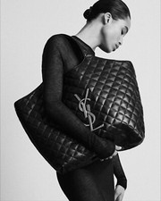 Ysl Saint Laurent Black Quilted Lambskin Leather Icare Maxi Shopping Tote