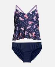 NWT Land's End Big Girls 2-PC Ruffled Edge Tankini Swim Bathing Suit SZ 14