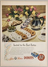 1947 Print Ad A&P Supermarkets Jane Parker Donuts Coffee Pot & Cups