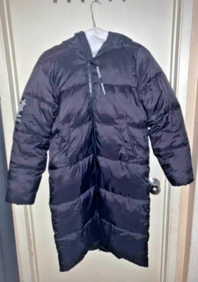 Women's KANGOL x H&M Winter Parka Long Coat Jacket Puffer BLUE SZ XS Parka Hood