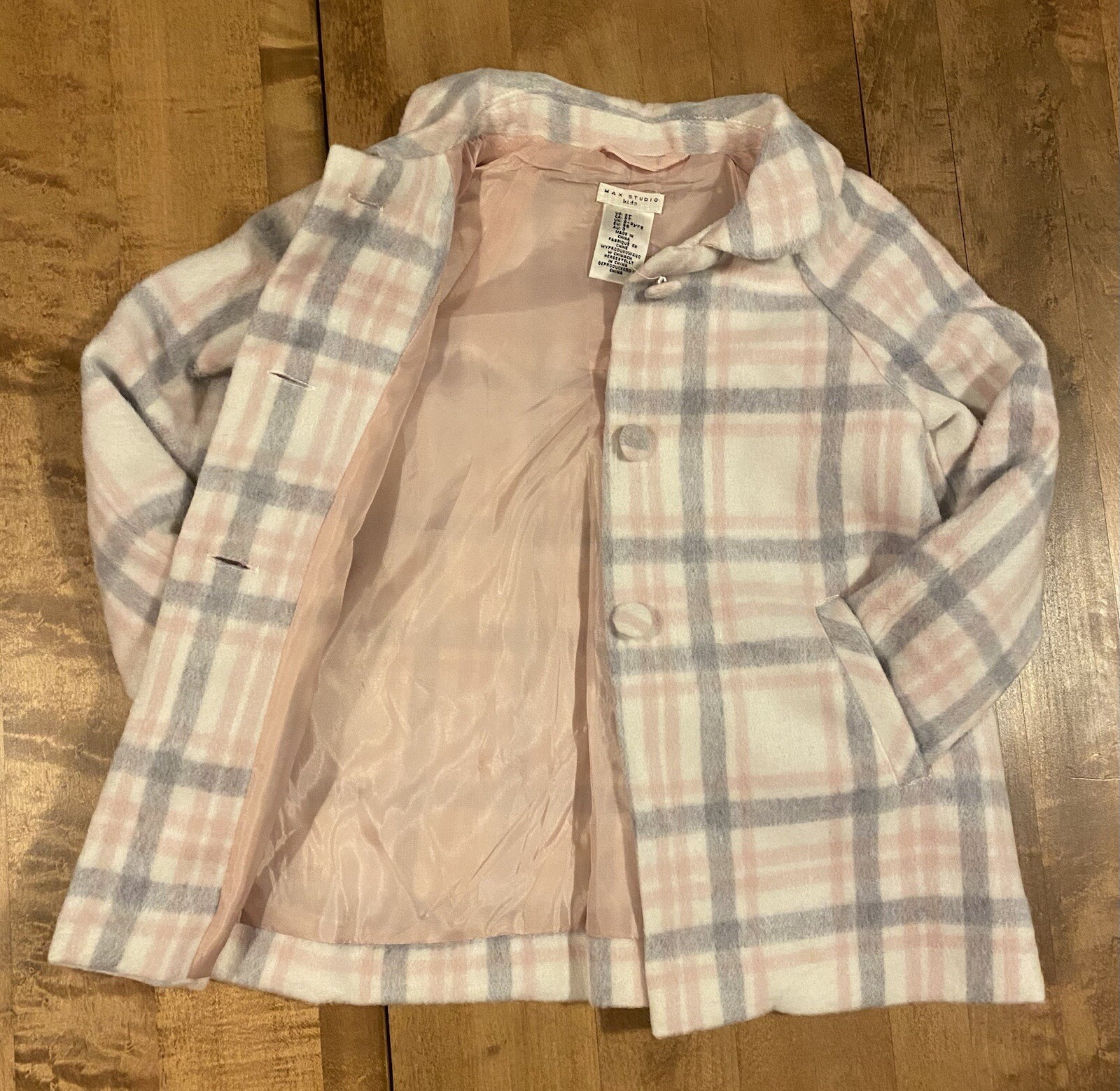 Girls Max Studio Pink Plaid Jacket Coat Easter Dress Button NWOT 3T image 2