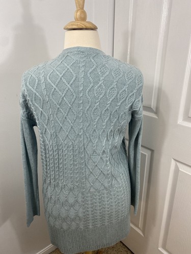 Chicos 2 Large Green Cable Knit Cashmere Wool Cardigan Cottagecore Beachy - Picture 7 of 13