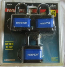 3 Vintage Padlock Weather Protective Coating Hampton—3 Total Keys—Keyed Alike