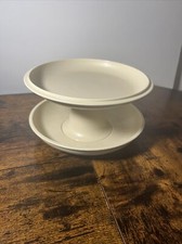 Vintage Tupperware Mini Serve It All Almond 1730/1731 2-Piece Pedestal Set
