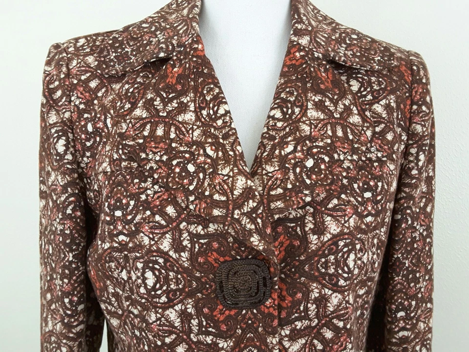 Peck&Peck Fin de Semana~Mujer Talla 8~Bronce Óxido Étnico Tribal Estampado Otoño Chaqueta Lino Foto 3 de 4