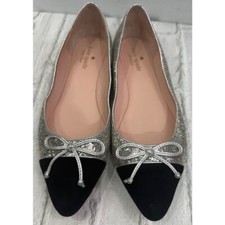 Kate Spade Point Toe Sparkle Silver and Black Sequin Ballet Flat With Bow Sze 9M