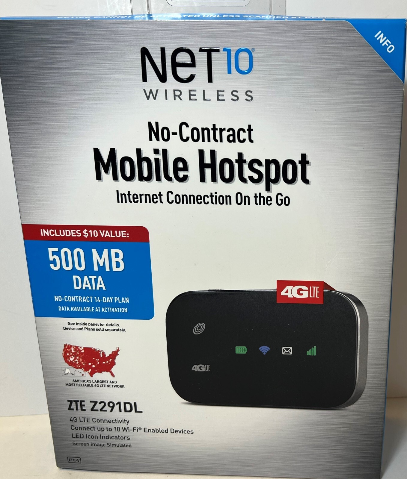 NEW Net10 NoContract Wireless 4G LTE Mobile Hotspot ZTE Z291DL 500 MB