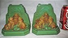 Antique Ronson Usa Pekingese Chinese Toy Dog Art Parrot Sculpture Metal Bookends