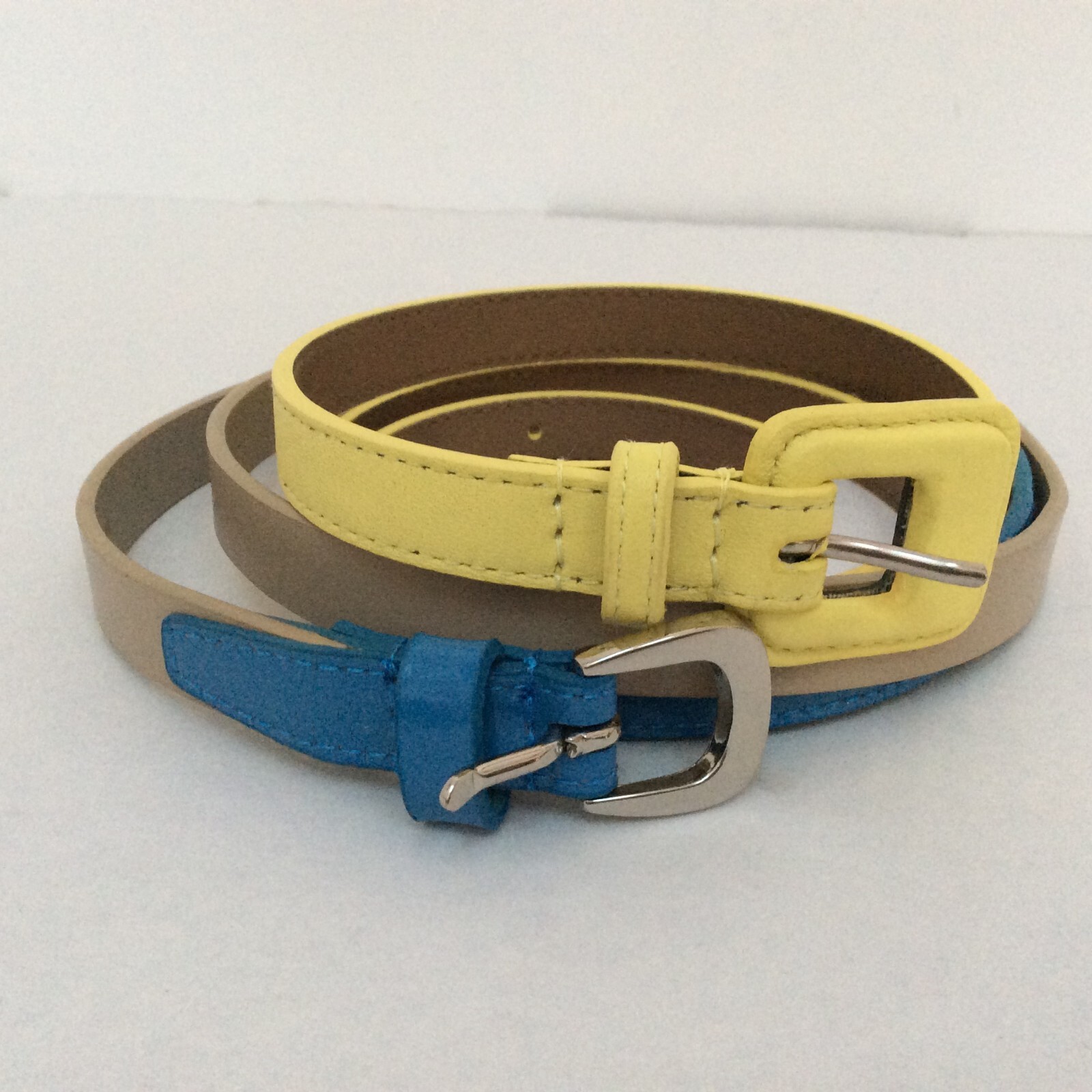 Elie Tahari Women's Belts Skinny  Lot of 2 Yellow and Blue and Tan Size S/M