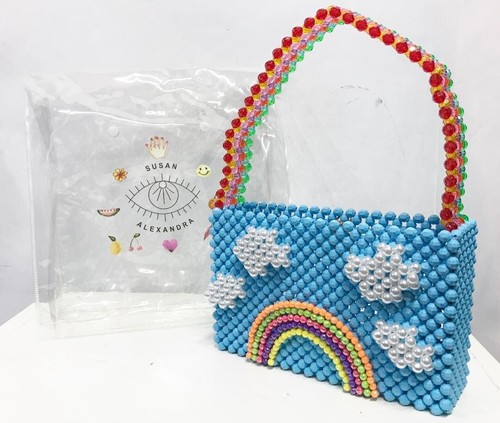 SUSAN ALEXANDRA Beaded Rainbow Cloud Mini Handbag Purse Blue USED Mint Condition