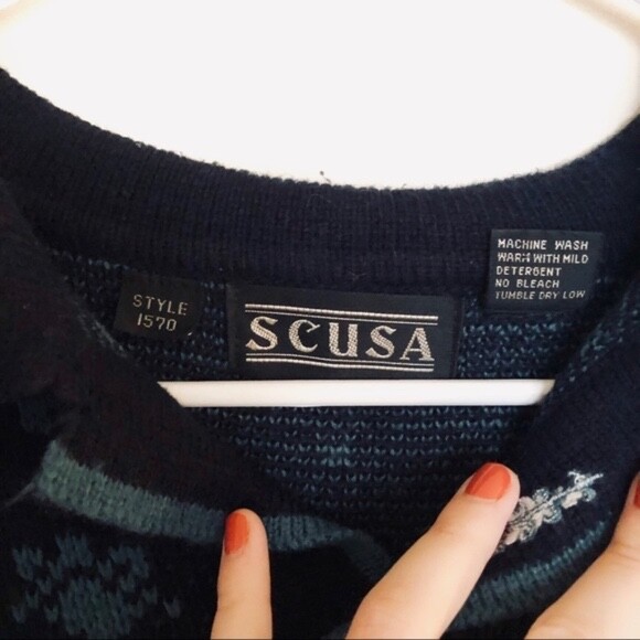 Vintage Oversized Navy Patterned Pullover Size M … - image 3