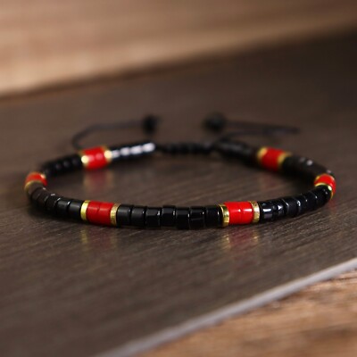Natural Black Onyx Stone Dainty Bracelet Black Red Gemstone Bracelet Minimalist