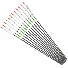 12Pcs 31'' Archery Carbon W/Replaceable Arrow Tips 7.6 mm F Compound&Recurve Bow