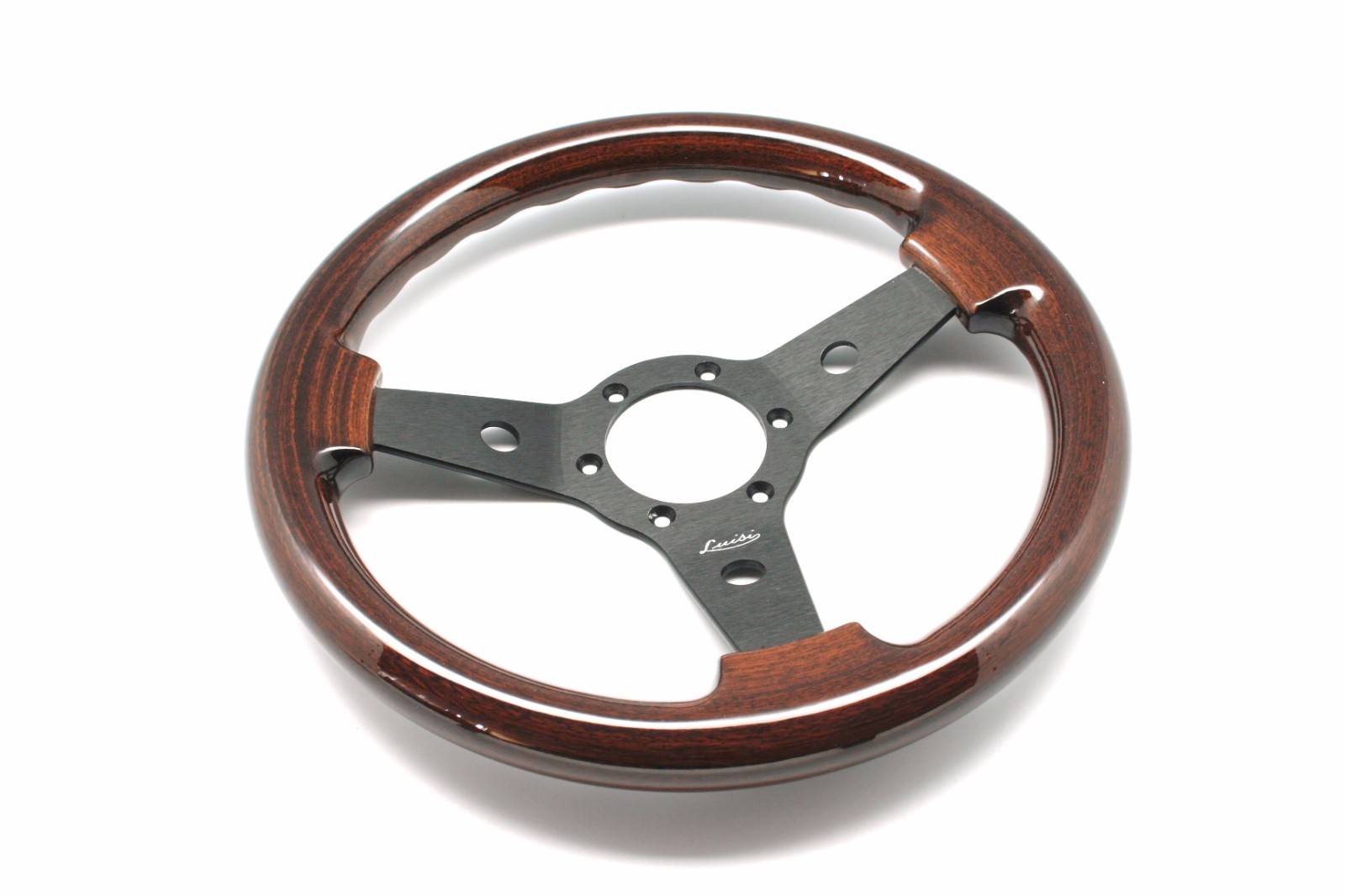 Luisi Italy Vintage Steering Wheel Imola Mahogany Wood Black Spokes