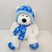 HugFun International Snowflake Teddy Plush White Winter Bear Blue Hat Scarf Toy
