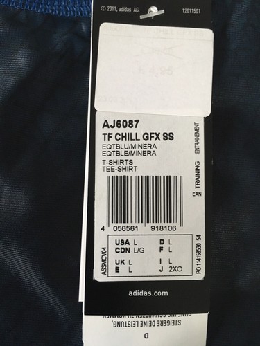 Authentic ADIDAS MENS TECHFIT PERFORMANCE T-Shirt TF Chill GFX SS AJ6087 Large - Picture 16 of 16
