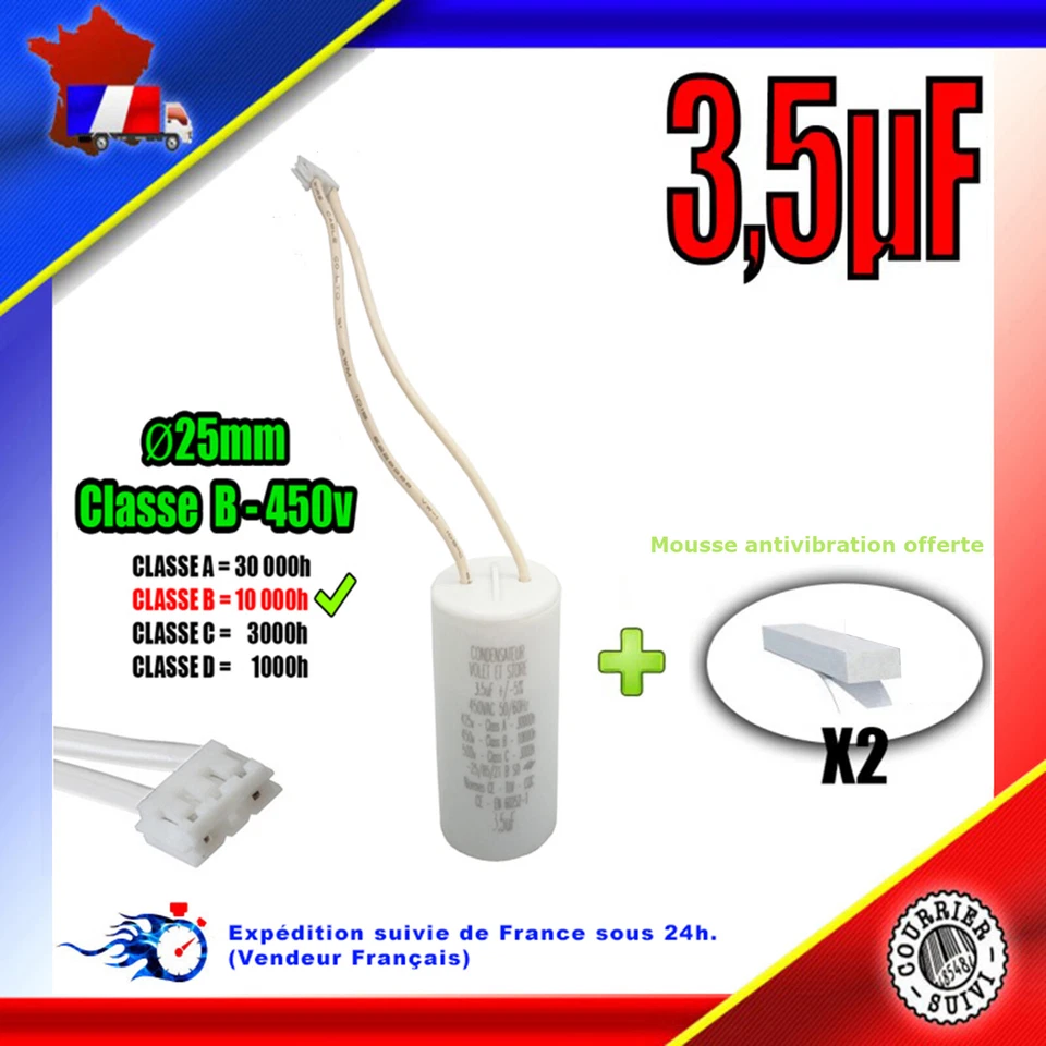 Condensateur 3.5µF 3,5uF pour moteur Bubendorff à connecteur volet roulant store - Photo 2/2