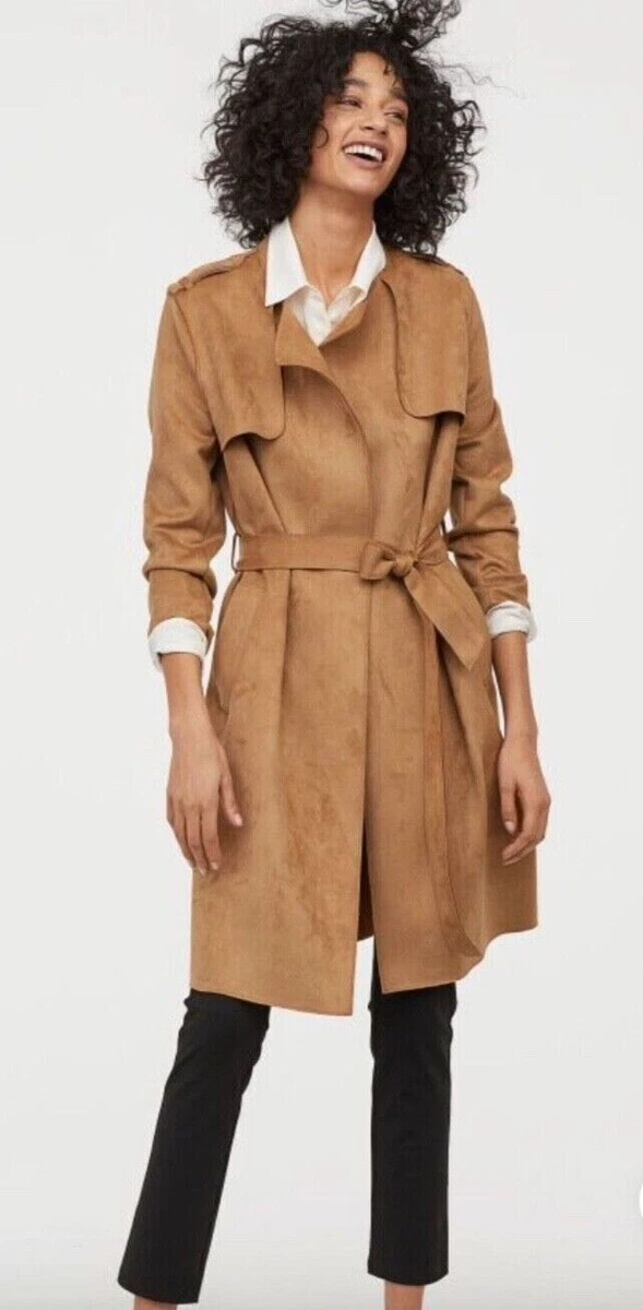 NWT Hu0026M Faux Suede Mid-Length Unlined Trench Coat - Dark Beige/Camel - Size  18 | eBay