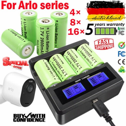 4/8/16x L123A CR123A Akku Batterie 2800mAh 3,7V + USB Ladegerät für Arlo Kamera