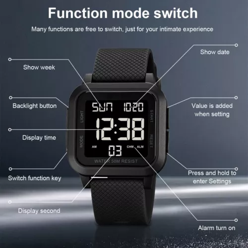 Men's Military Sports Watch LCD Screen Waterproof Wristwatch Large Digital Face - Picture 4 of 15