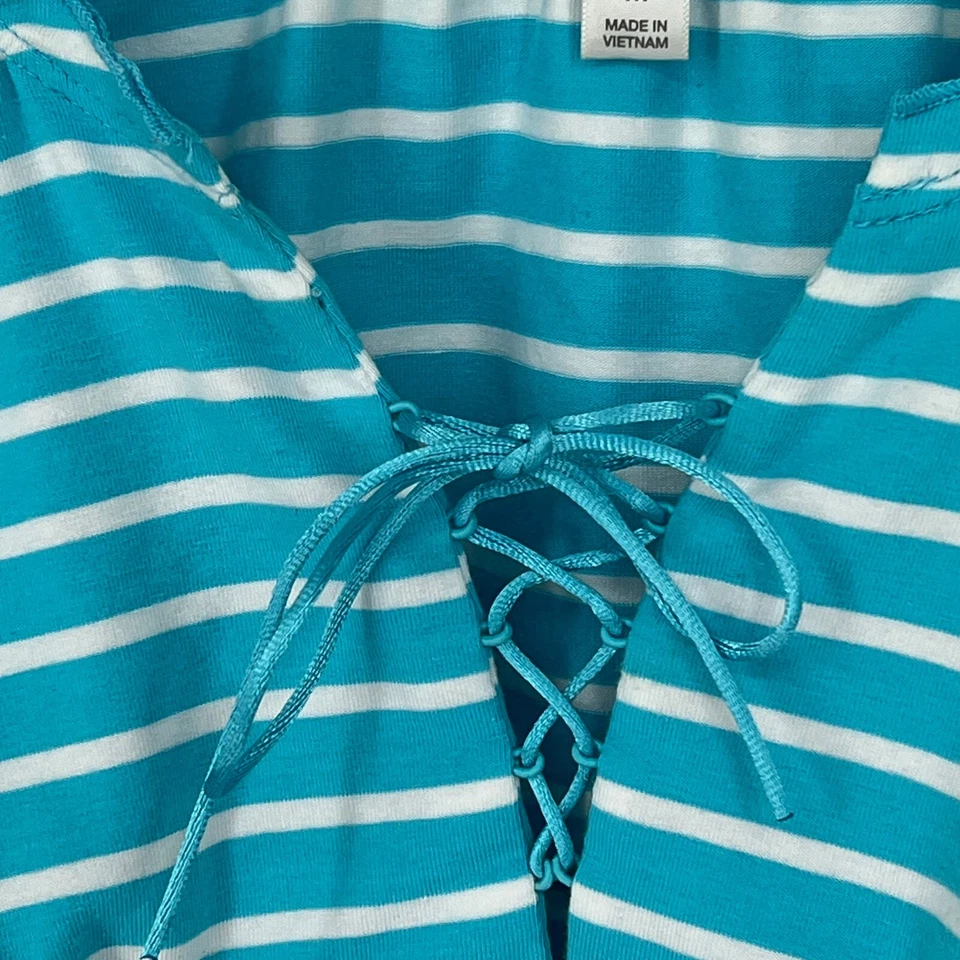 Vtg Y2K Babydoll Dressbarn Top Womens M Petite Stripe Lace Up Tank Summer Beach - Image 3 of 4