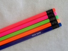 24 HEXAGON Asst NEON Personalized Pencils w/ WHITE text