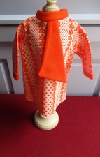 VÊTEMENT POUPÉE ANCIENNE ROBE VINTAGE AVEC CRAVATE / TBE