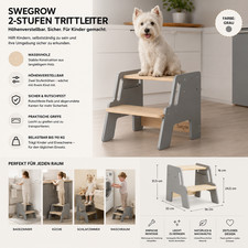 Swegrow Adjustable Wooden Toddler Step Stool 2-Step Kitchen Bathroom Gray