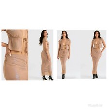 House of CB Dayana Shimmer Bias Cut Maxi Skirt XS Tan Floral Y2K fairycore 