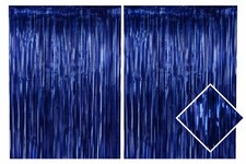 2 Pack Dark Blue Metallic Foil Fringe Curtain 3.2 Feet X 6.4 Feet,