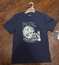 Polo Ralph Lauren Boys Sz M 10-12 Football State Champs T-Shirt Navy Blue NWT